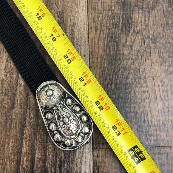 Vintage Accessocraft NYC Stretch Belt Antiqued Silver Tone Detail Formal Black - Picture 11 of 13
